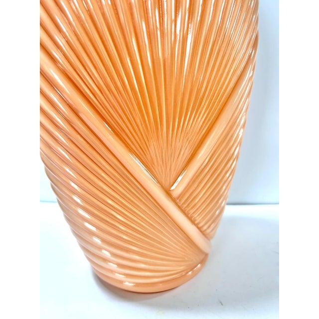 Mid-Century Modern Vintage Glass Art Deco Fan Vase – Coral Peach - Draped Pressed Glass Sculptural Decor For Sale - Image 3 of 10