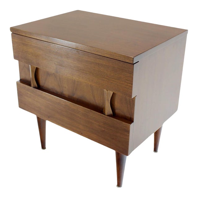 Danish Mid Century Modern Two Drawers Walnut End Side Table Night Stand For Sale