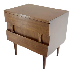 Danish Mid Century Modern Two Drawers Walnut End Side Table Night Stand