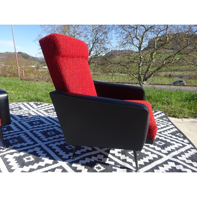 Vintage Red and Black Chairs with Compass Feet, 1970s, Set of 2 For Sale - Image 9 of 18
