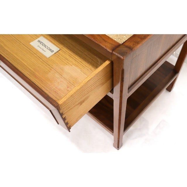 Late 20th Century John Widdicomb Solid Walnut Oak Interior Travertine Top End Table Stand For Sale - Image 16 of 16