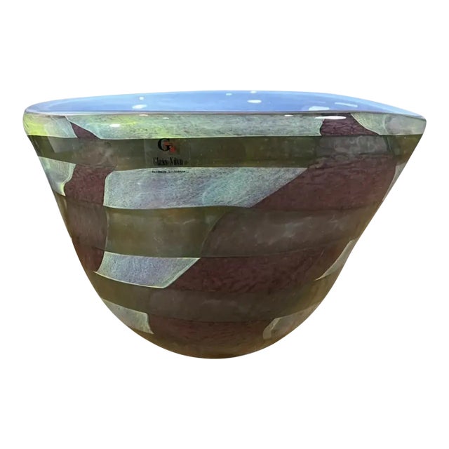 Lithuanian Art Glass Signed Mauve Yellow Centerpiece Bowl For Sale