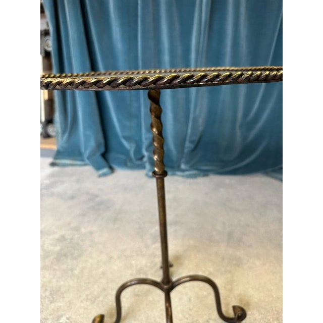 Ornate Gilt Iron Side Table With Hammered Top & Scrolled Legs For Sale In New York - Image 6 of 12