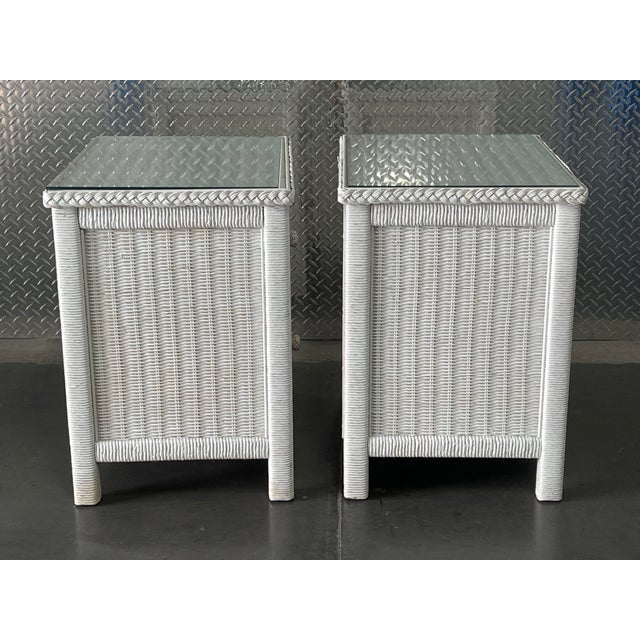 1980s Henry Link Wicker Nightstands by Lexington, a Pair, Vintage 1980s, Coastal For Sale - Image 5 of 11