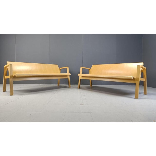 Alvar Aalto Mid-Century Plywood Benches by Alvar Aalto, 1960, Set of 2 For Sale - Image 4 of 9
