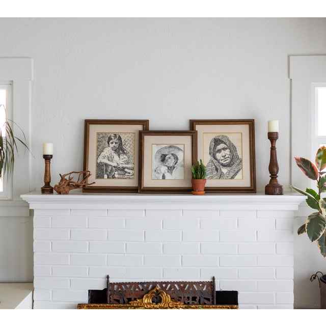 Early 20th Century Early 20th Century Pen and Ink Portrait by Texas Artist Weldon Amerine For Sale - Image 5 of 11