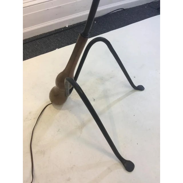 Modernist Design Mid Century Grasshopper Style Floor Lamp. Black Iron And Wood Base With Brass Perforated Shade On a...