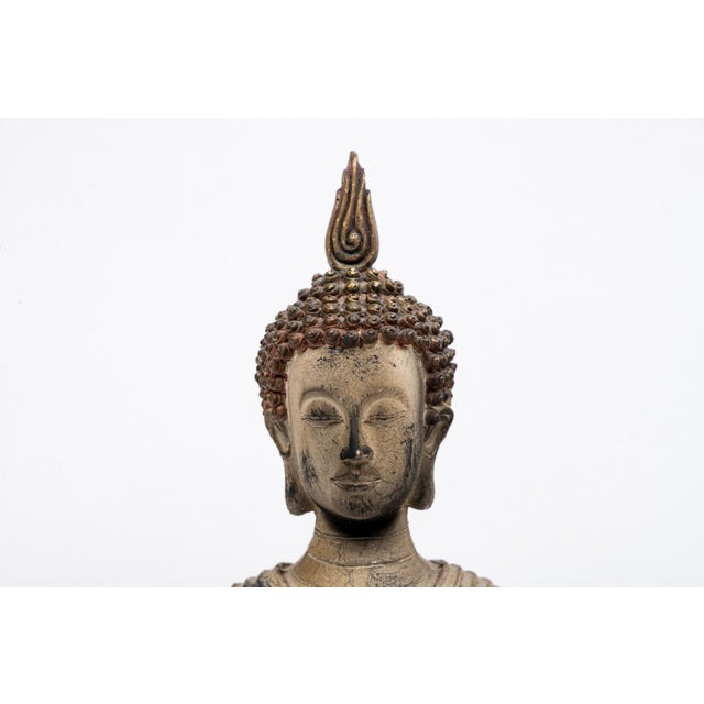Chinoiserie Vintage Carved Standing Terracotta Thai Buddha Statutes on Stand—A Pair For Sale - Image 3 of 9