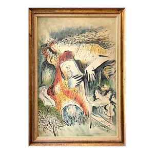 Zammy Steynovitz, King David, Jerusalem (after Marc Chagall) Oil Painting Israeli Judaica Art