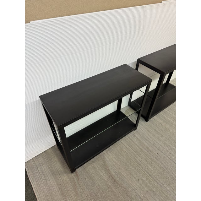 Industrial Room & Board Burton Glass + Iron Console For Sale - Image 3 of 12