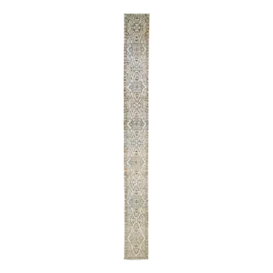 Antique Persian Heriz Handmade Floral Beige Long Wool Runner