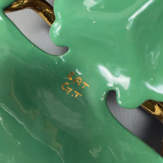 Green Gold Shell Artistic Majolica Centerpiece by CAT G.T, 1960s For Sale - Image 9 of 12