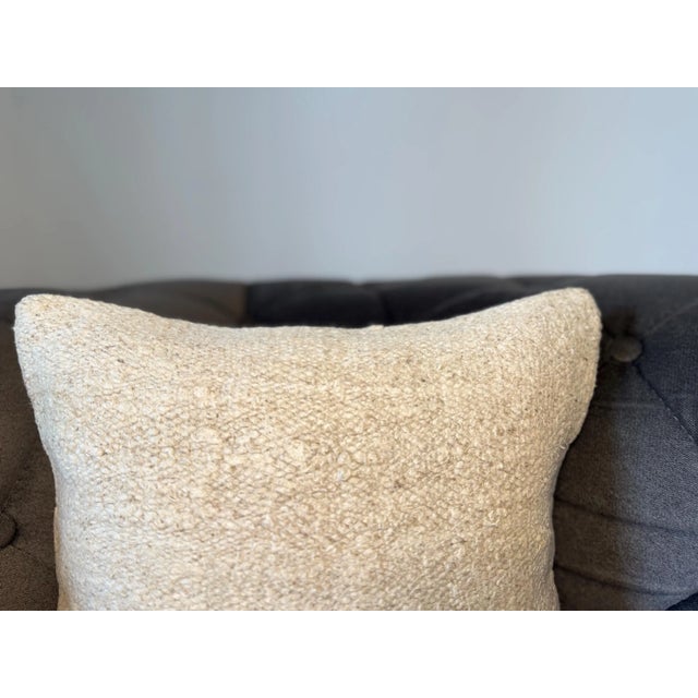 Turkish Vintage Turkish Hemp Pillow, Natural Ivory Camel Band Cushion, Handwoven Anatolian Pillow With Insert, 16x16 In For Sale - Image 3 of 8