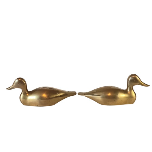 Early 21st Century Pair of Vintage Brass Duck Decoy Figurines or Bookends 9" For Sale - Image 5 of 14