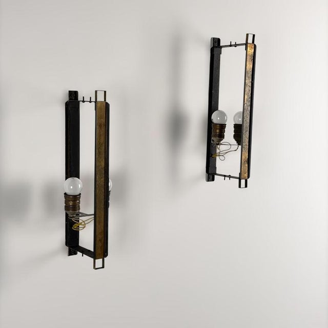 Large Brass and Pressed Glass Sconces by Jacques Adnet, France, 1960s, Set of 2 For Sale - Image 18 of 18