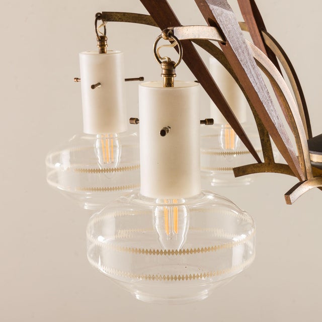 1960s Mid-Century Modern Itailan Murano Glass and Teak Chandelier from Stilnovo, 1960s For Sale - Image 5 of 16