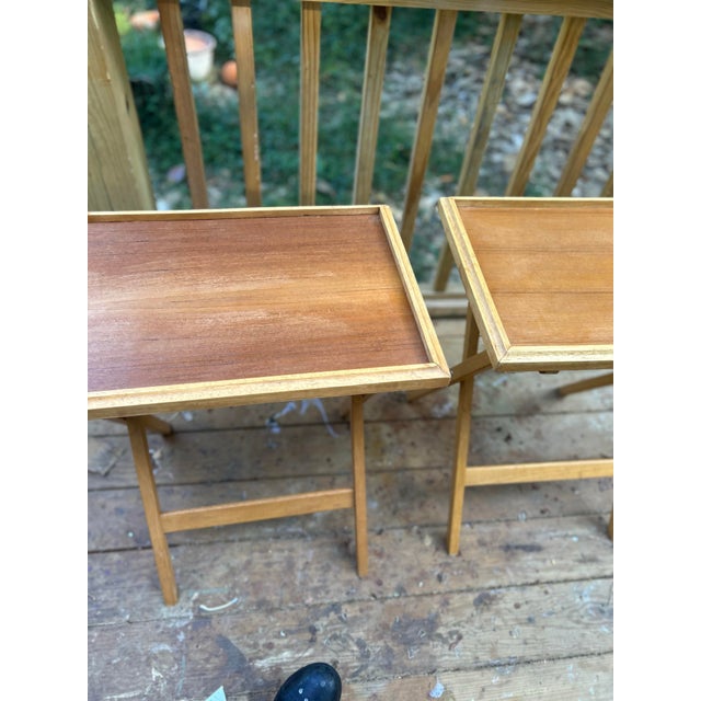 Vintage Mid-Century Modern Dolphin Teak Folding Tv Tray Tables (Set) For Sale - Image 10 of 11