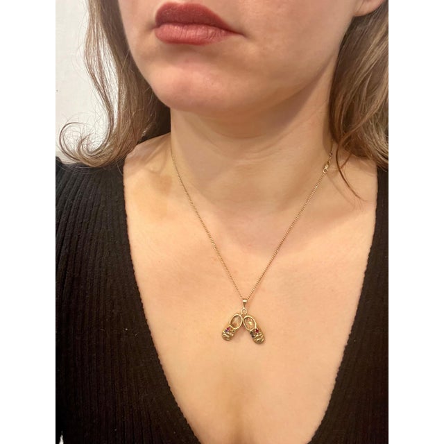 Pair of Shoe Charms with Precious Stone Pendant Necklace and Yellow Gold Chain For Sale - Image 10 of 18