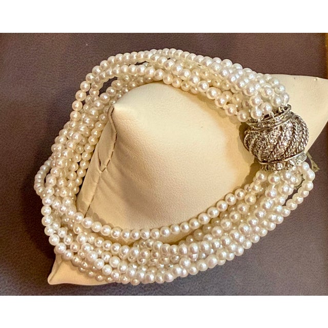 3.1 Mm Akoya Japanies Pearl Multi Strand Bracelet, 14kwg Diamond Clasp, 8 Inch For Sale - Image 11 of 12