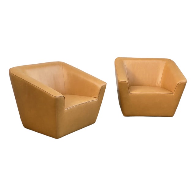 Pair of Sancal Spain Leather Lounge Chairs For Sale
