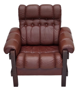 Scandinavian Armchair in Leather and Beech, 1970s
