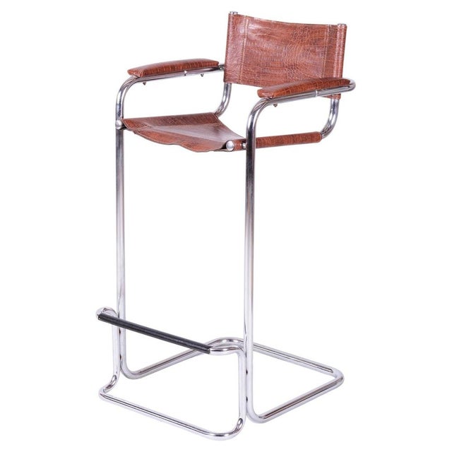 Bauhaus Bar Chair in Chromed Steel and Faux Leather, Germany, 1970s For Sale - Image 12 of 12