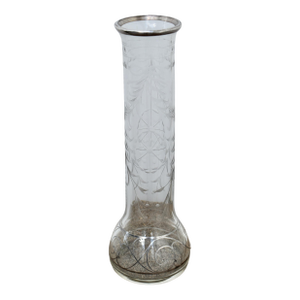 Vintage Exquisite Etched Glass Bud Vase W/Silver Overlay