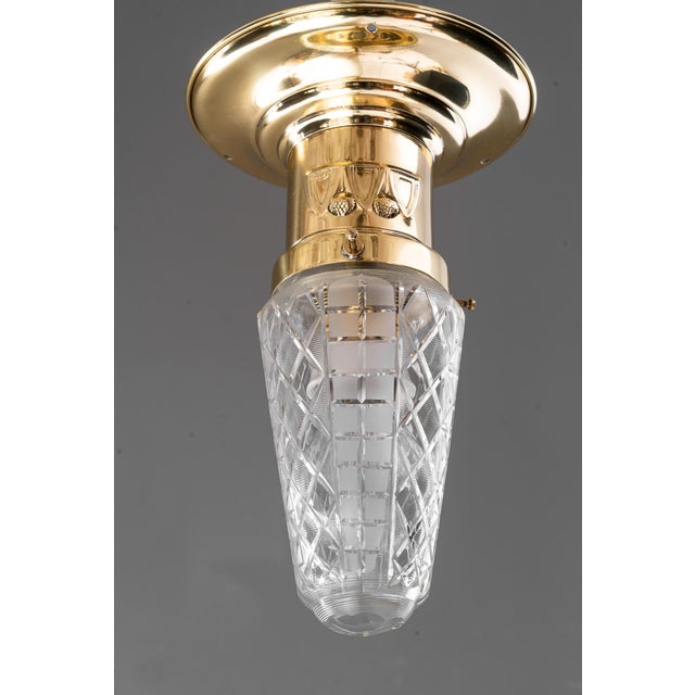 Gold Small Art Deco Ceiling Lamps with Cut Glass Shades, Vienna, Austria, 1920s, Set of 5 For Sale - Image 8 of 18