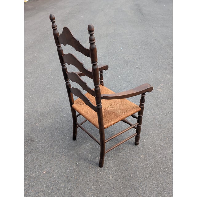 Brown Pair of 1960s American Colonial Revival Ladder-Back Armchairs For Sale - Image 8 of 9