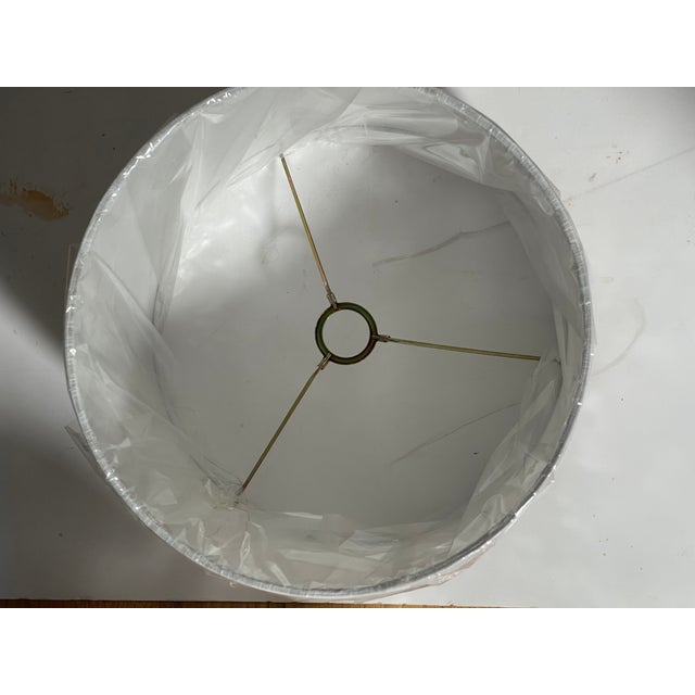 Shabby Chic 1990s Shabby Chic White Linen Lamp Shade With Red Gold Trim For Sale - Image 3 of 5