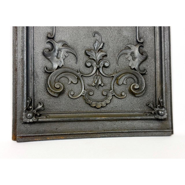 Antique Renaissance Revival Mascaron Grotesque Cast Iron Fireback For Sale - Image 3 of 10