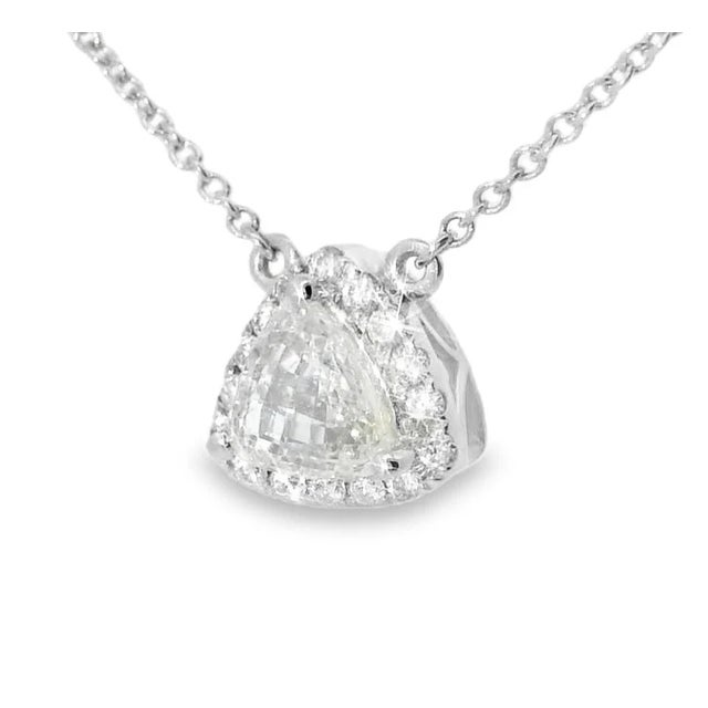 18K White Gold Trillion Diamond Designer Pendant Necklace This elegant pendant features a rare 0.7 ct trillion-cut diamond...