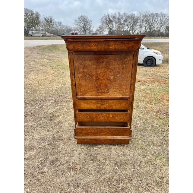 19th Century French Louis Philippe Burl Walnut Secretary Desk For Sale - Image 12 of 12