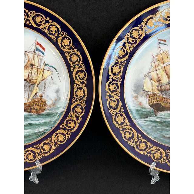 Vintage Hand-Painted Naval Battle Plates by Semone, 1920s, Set of 2 For Sale - Image 10 of 14