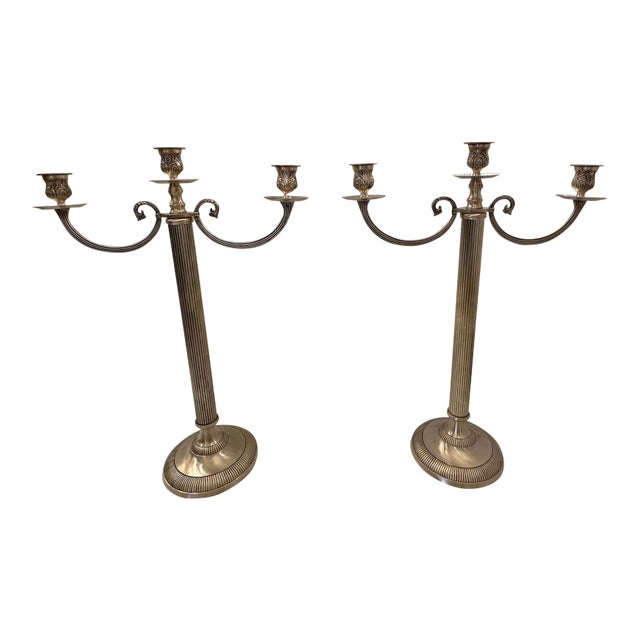 Monumental Nickel Candleabras -A Pair For Sale