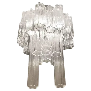 Round Mid-Century Italian Tronchi Glass Chandelier