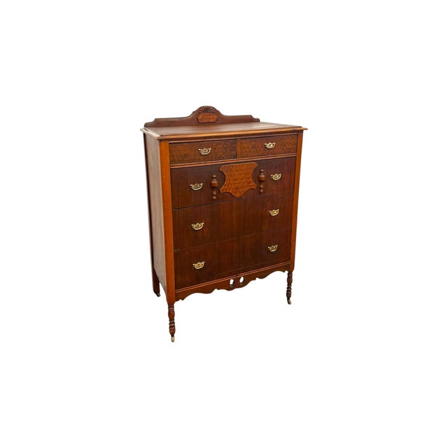 1970s Vintage 5-Drawer Tallboy Dresser – Vintage Chest of Drawers With Dovetail Joinery and Casters. For Sale - Image 5 of 9