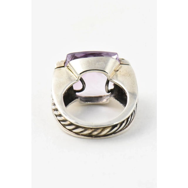 Late 20th Century Yurman Amethyst Diamond Sterling Silver Deco Cable Cocktail Ring size 5.5 For Sale - Image 5 of 6