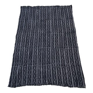 Vintage African Black and White Mud Cloth Textile Mali 62" by 43" For Sale