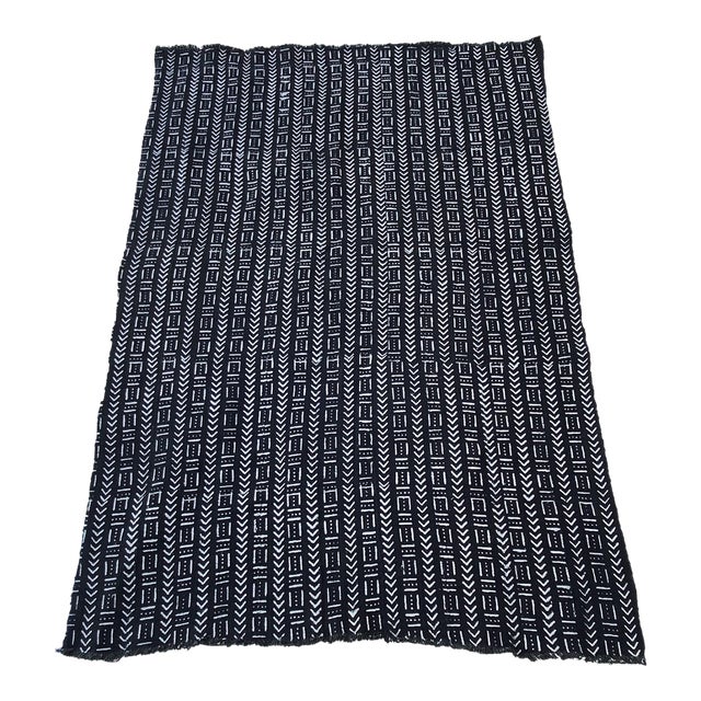 Vintage African Black and White Mud Cloth Textile Mali 62" by 43" For Sale