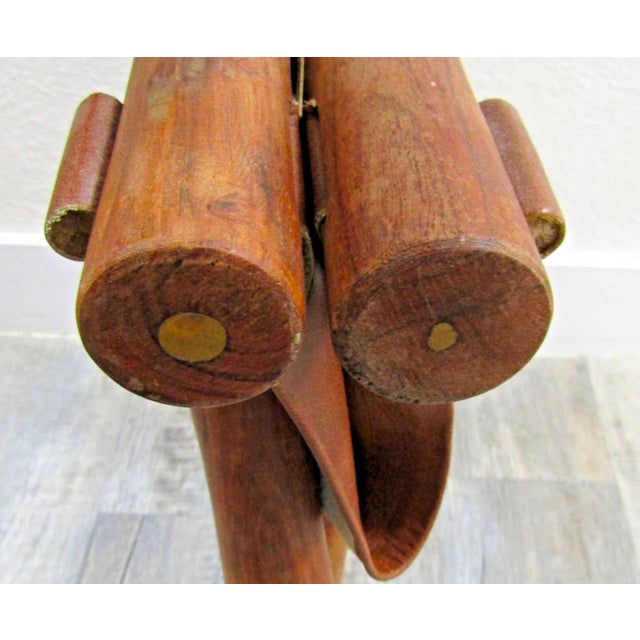 Vintage Danish Modern "Guldhøj" Teak Cognac Leather Folding Stool Poul Hundevad For Sale - Image 9 of 9