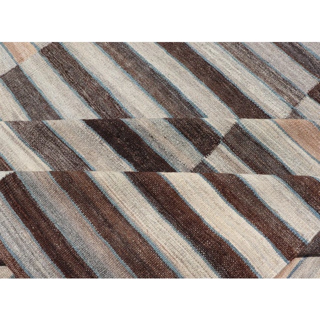 Modern Flat-Weave Kilim Rug in Multi-Panel Striped Design in Earthy Tones For Sale - Image 11 of 13