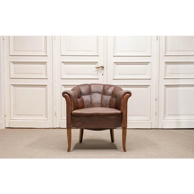 Vintage Swedish Club Chair in Brown Leather, 1940s For Sale - Image 10 of 10