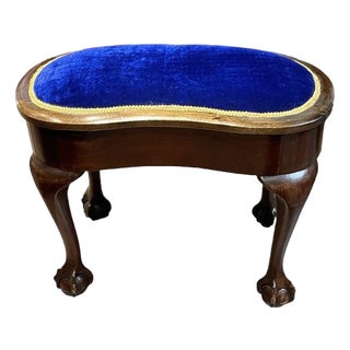 Antique Stool with New Upholstery For Sale