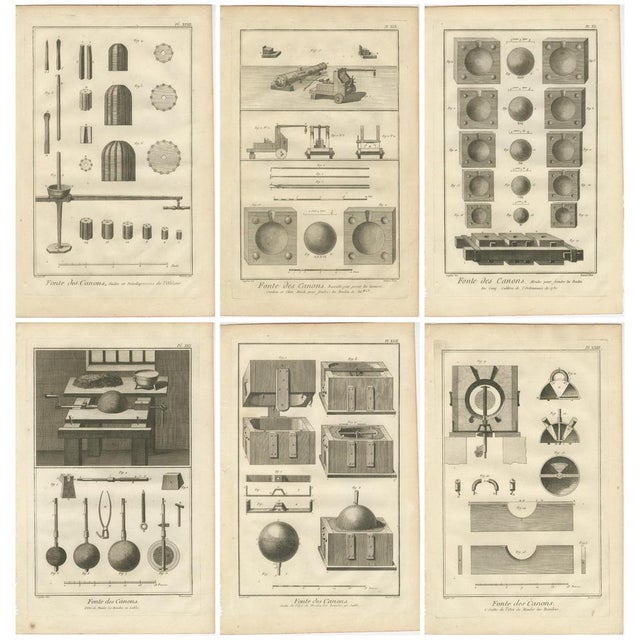 Beige Cannon Manufacturing and Artillery Casting Techniques, 1770, Engravings on Paper, Set of 6 For Sale - Image 8 of 10
