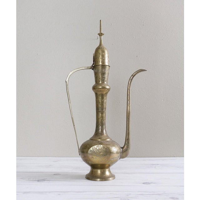 Aftaba Brass Engraved Ewer Indian Water Pitcher Chairish