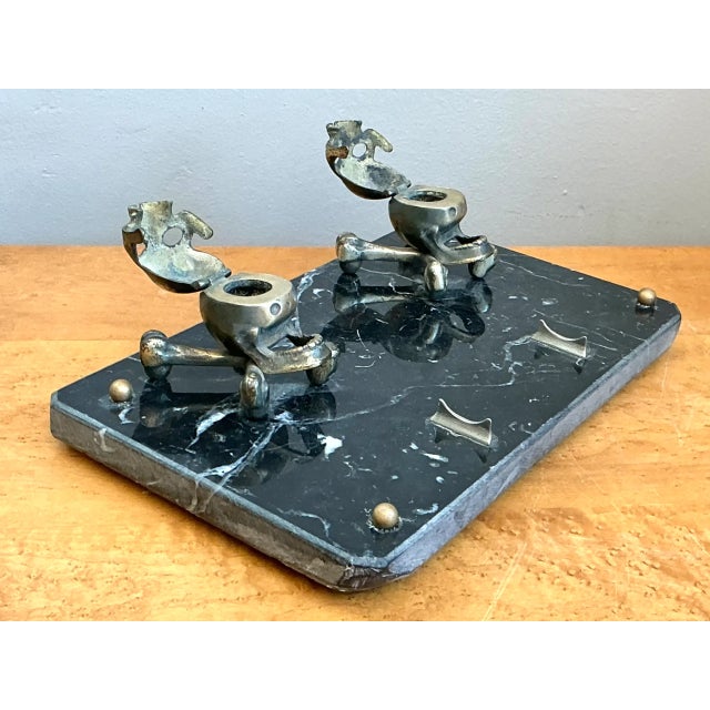 Metal Vintage Brass Skull and Crossbones Inkwell For Sale - Image 7 of 12