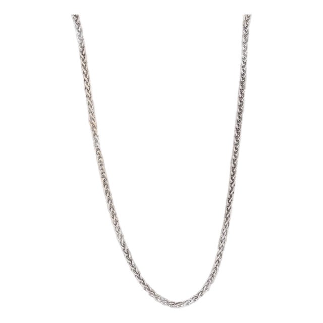 Wheat Chain Necklace 29.75" 1.4mm 14k White Gold For Sale
