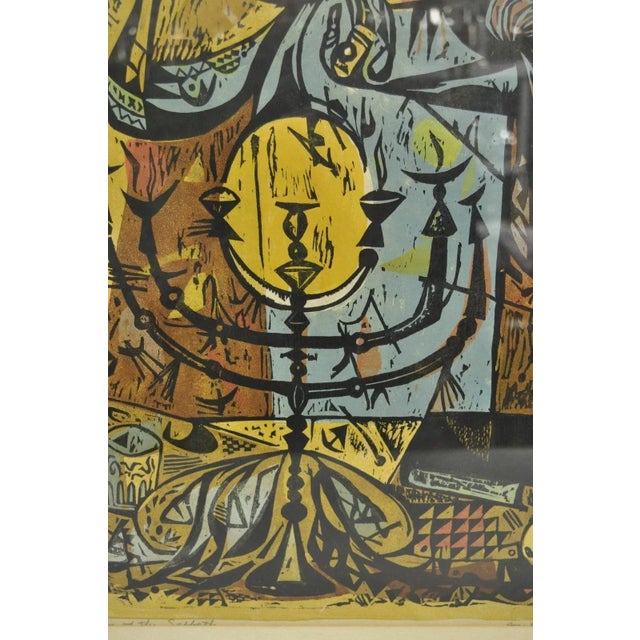 Vintage Irving Amen "Eve of the Sabbath" Woodblock Print Judaica Art, Signed For Sale - Image 4 of 11