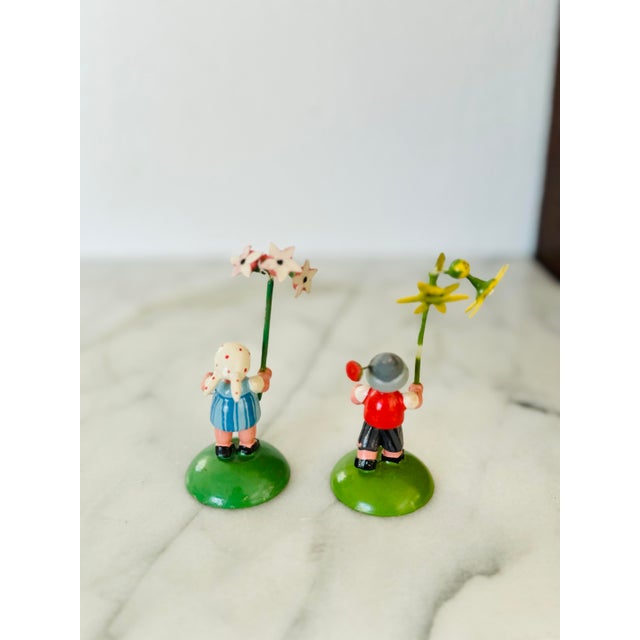 Kunstgewerbe-Werkstätten Olbernhau Kwo Erzgebirge Germany Blumenkinder (Flower Children) Figurines - a Both and Girl Pair For Sale - Image 4 of 10